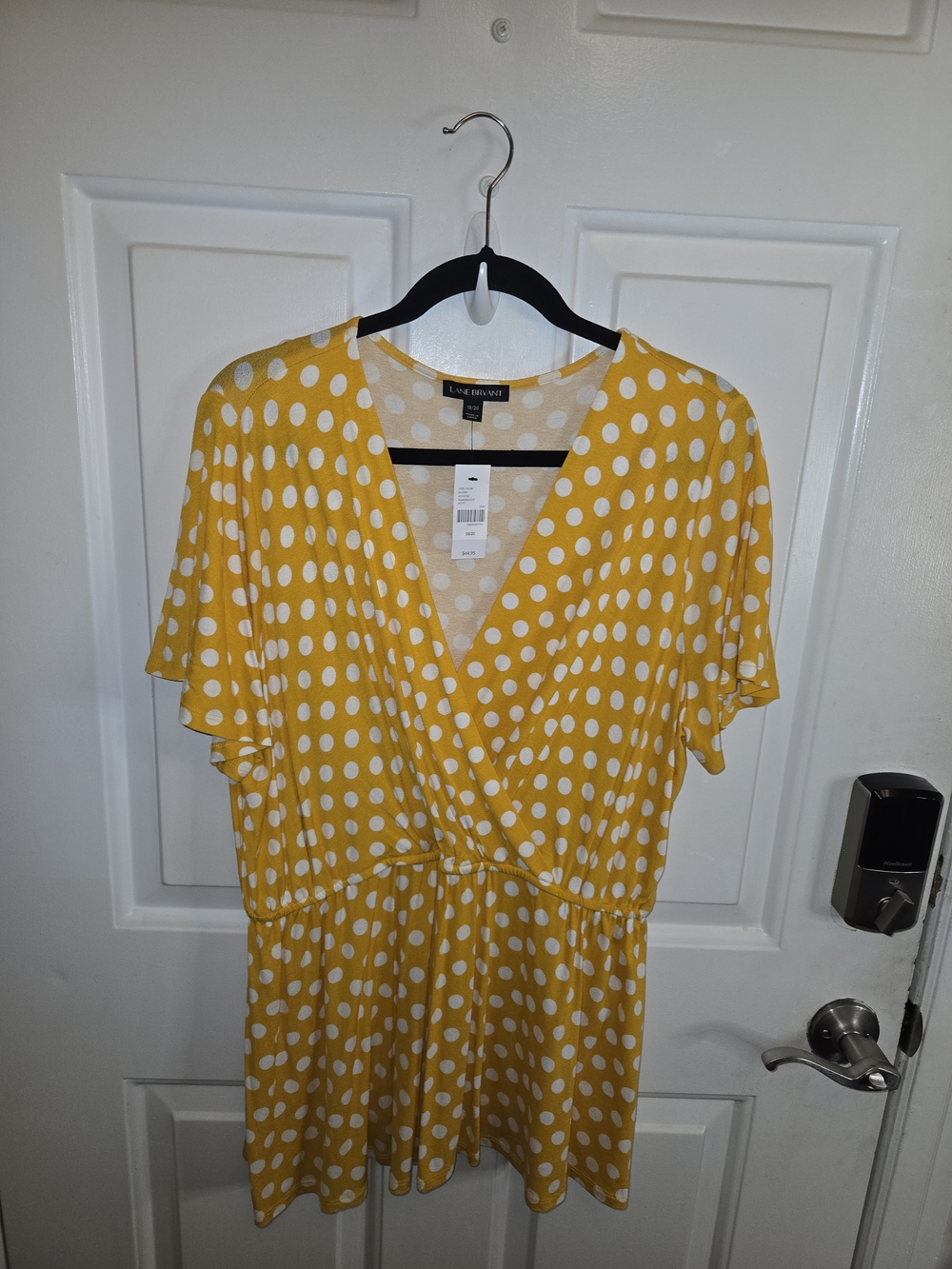 Lane Bryant Yellow Polka Dot Wrap-Style Mini Dress